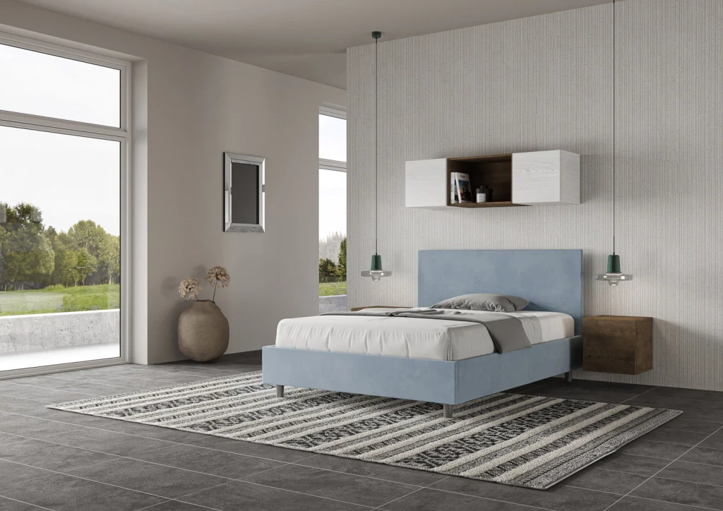 BS COM Letto una piazza e mezza contenitore imbottito 130x190 microfibra azzurro - Image 3
