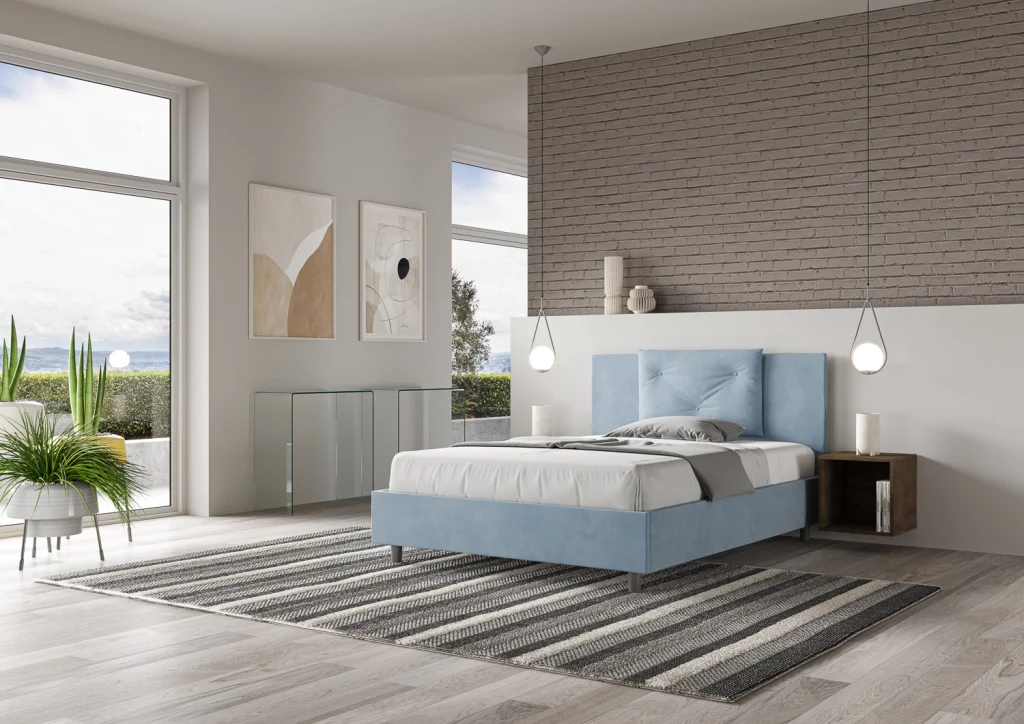 BS COM Letto una piazza e mezza contenitore imbottito 130x190 microfibra azzurro - Image 2