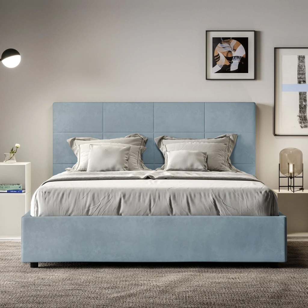 BS COM Letto una piazza e mezza contenitore imbottito 130x190 microfibra azzurro - Image 4