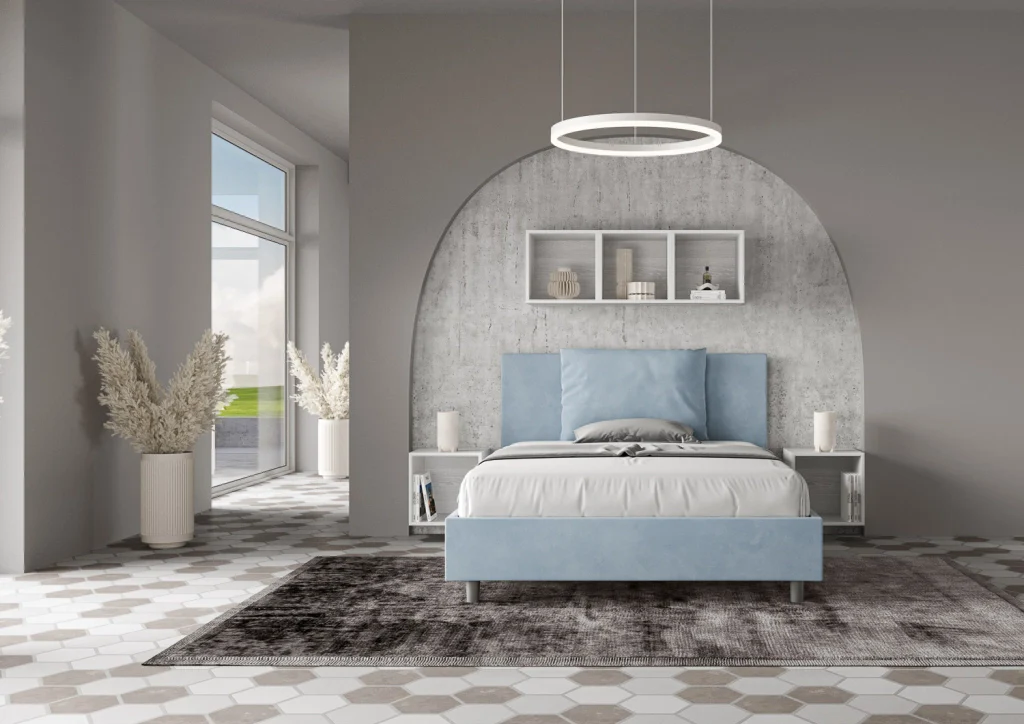 BS COM Letto una piazza e mezza contenitore imbottito 130x190 microfibra azzurro - Image 3