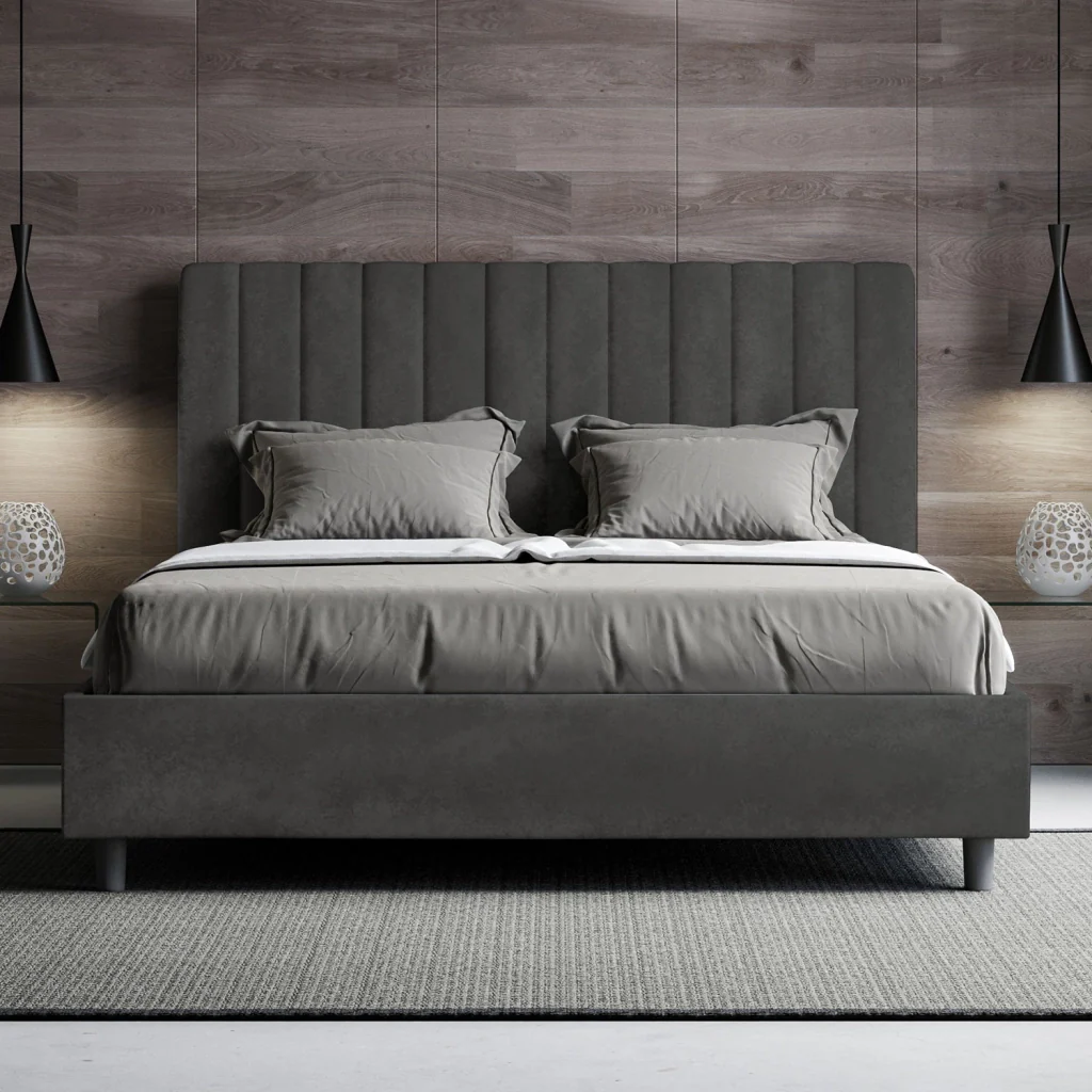 BS COM Letto una piazza e mezza contenitore imbottito 130x190 microfibra grigio - Image 2