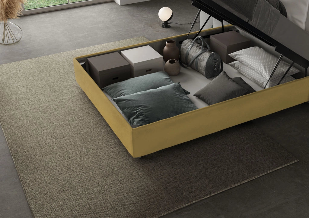 BS COM Letto una piazza e mezza contenitore imbottito 130x190 microfibra ocra - Image 4