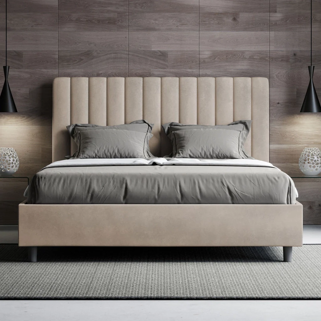 BS COM Letto una piazza e mezza contenitore imbottito 130x190 microfibra sabbia - Image 2