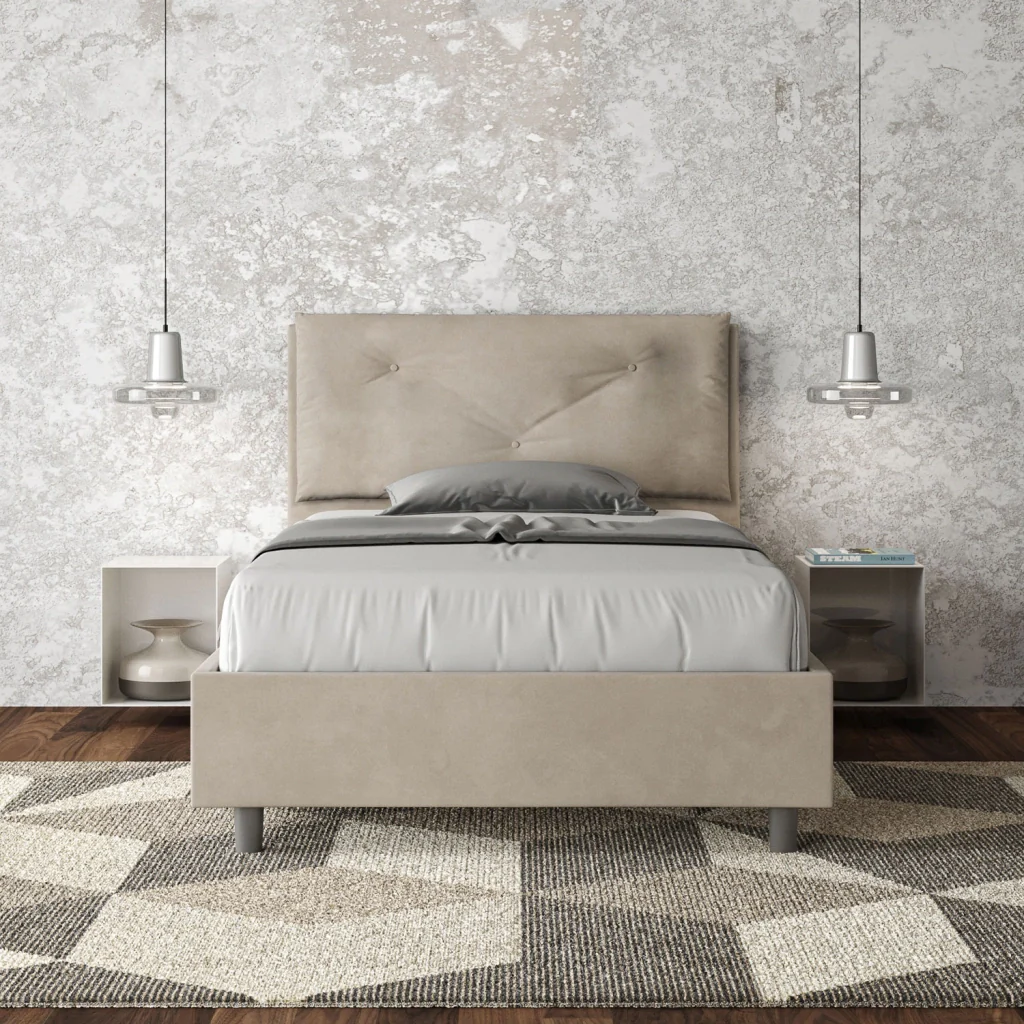 BS COM Letto una piazza e mezza contenitore imbottito 130x190 microfibra sabbia Large - Image 2