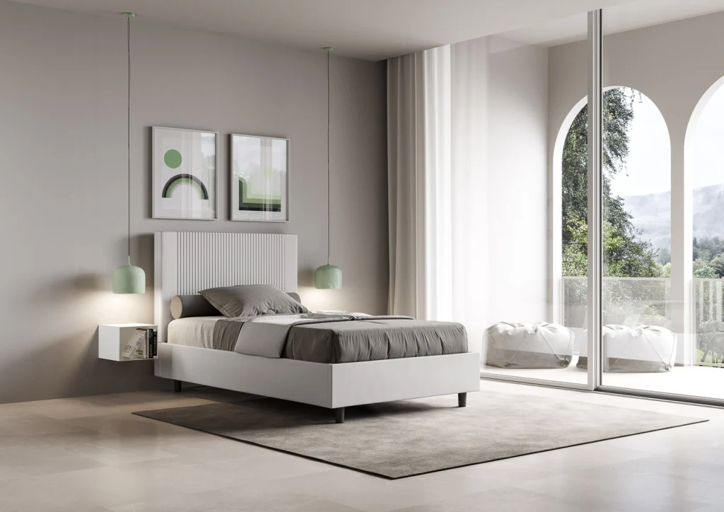 BS COM Letto una piazza e mezza contenitore imbottito 130x190 similpelle bianco - Image 2