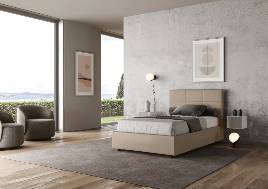 BS COM Letto una piazza e mezza contenitore imbottito 130x190 similpelle tortora - Image 3