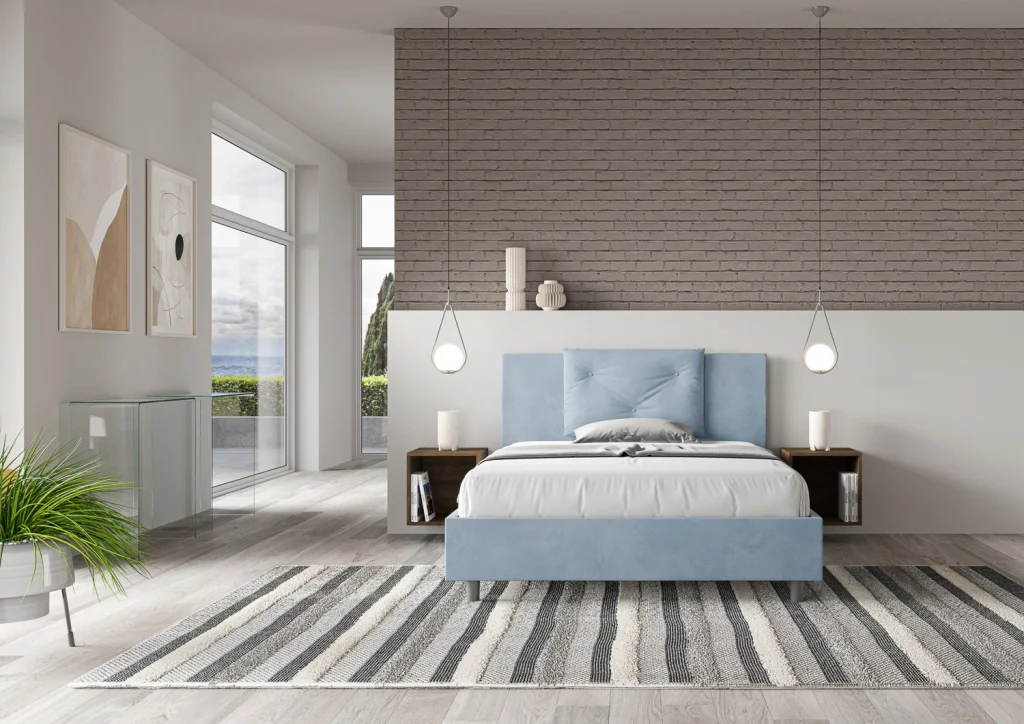 BS COM Letto una piazza e mezza contenitore imbottito 130x200 microfibra azzurro - Image 2