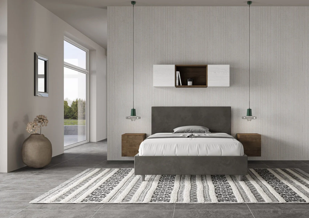 BS COM Letto una piazza e mezza contenitore imbottito 130x200 microfibra grigio - Image 5