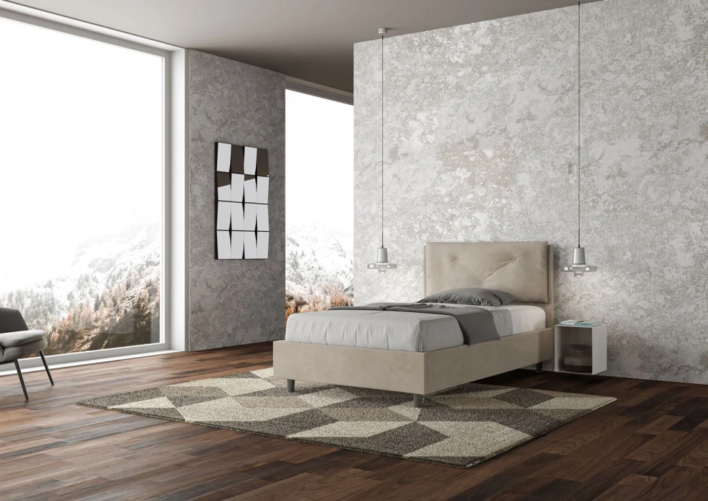BS COM Letto una piazza e mezza contenitore imbottito 130x200 microfibra sabbia Large - Image 2