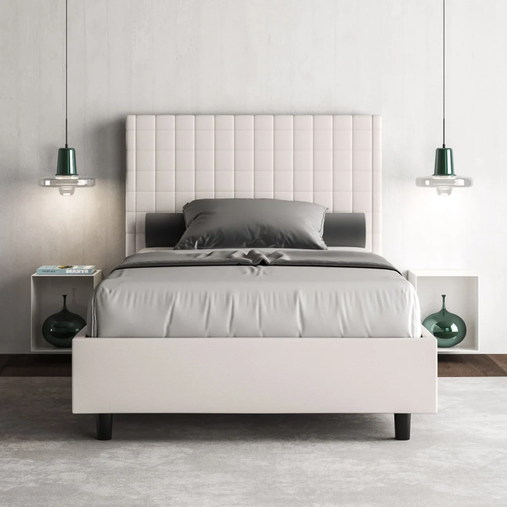 BS COM Letto una piazza e mezza contenitore imbottito 130x200 similpelle bianco - Image 3