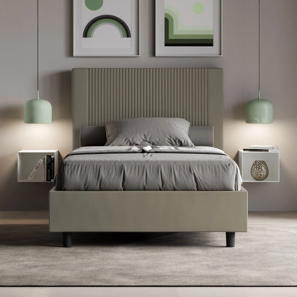 BS COM Letto una piazza e mezza contenitore imbottito 130x200 similpelle cappuccino - Image 2