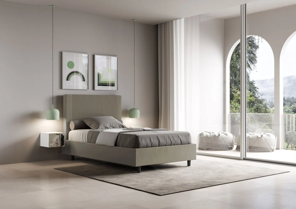 BS COM Letto una piazza e mezza contenitore imbottito 130x200 similpelle cappuccino - Image 5
