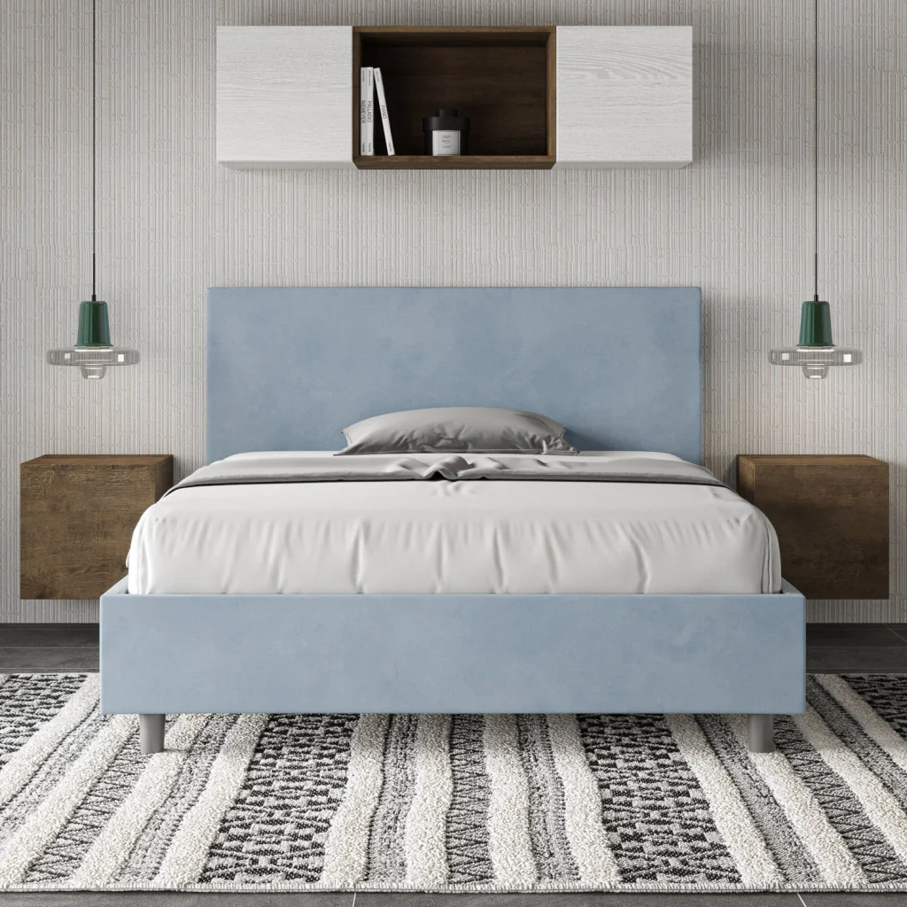 BS COM Letto una piazza e mezza contenitore imbottito 130x210 microfibra azzurro - Image 5