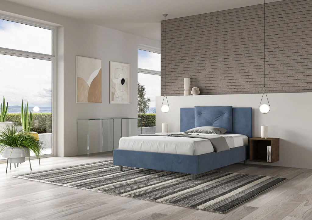 BS COM Letto una piazza e mezza contenitore imbottito 130x210 microfibra blu - Image 5