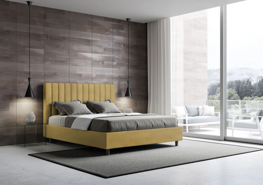 BS COM Letto una piazza e mezza contenitore imbottito 130x210 microfibra ocra - Image 4