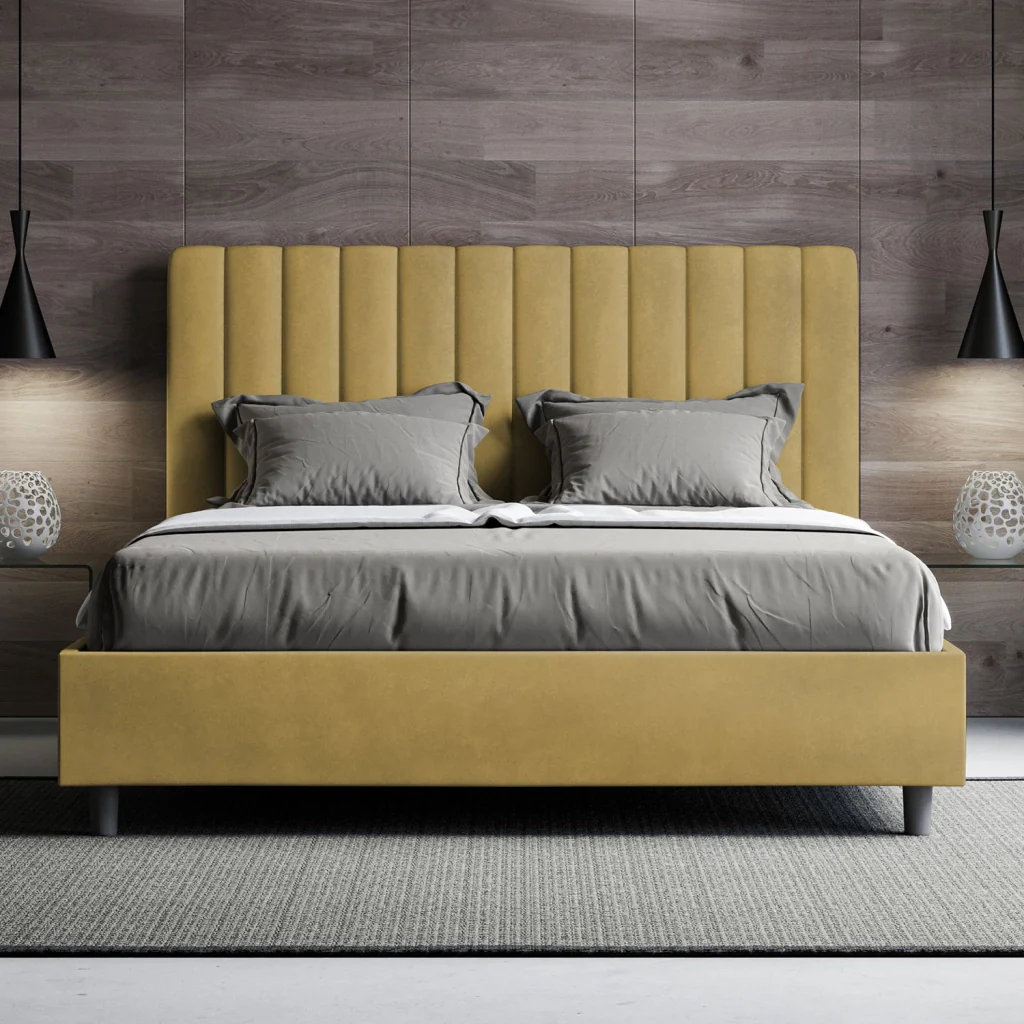 BS COM Letto una piazza e mezza contenitore imbottito 130x210 microfibra ocra - Image 5