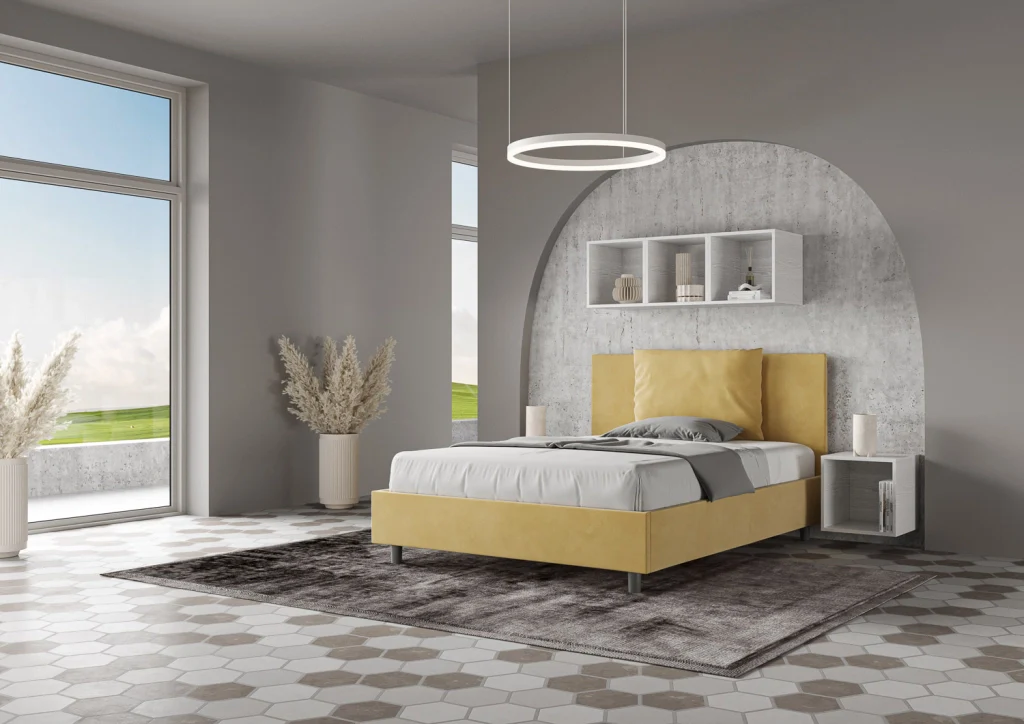BS COM Letto una piazza e mezza contenitore imbottito 130x210 microfibra ocra - Image 4