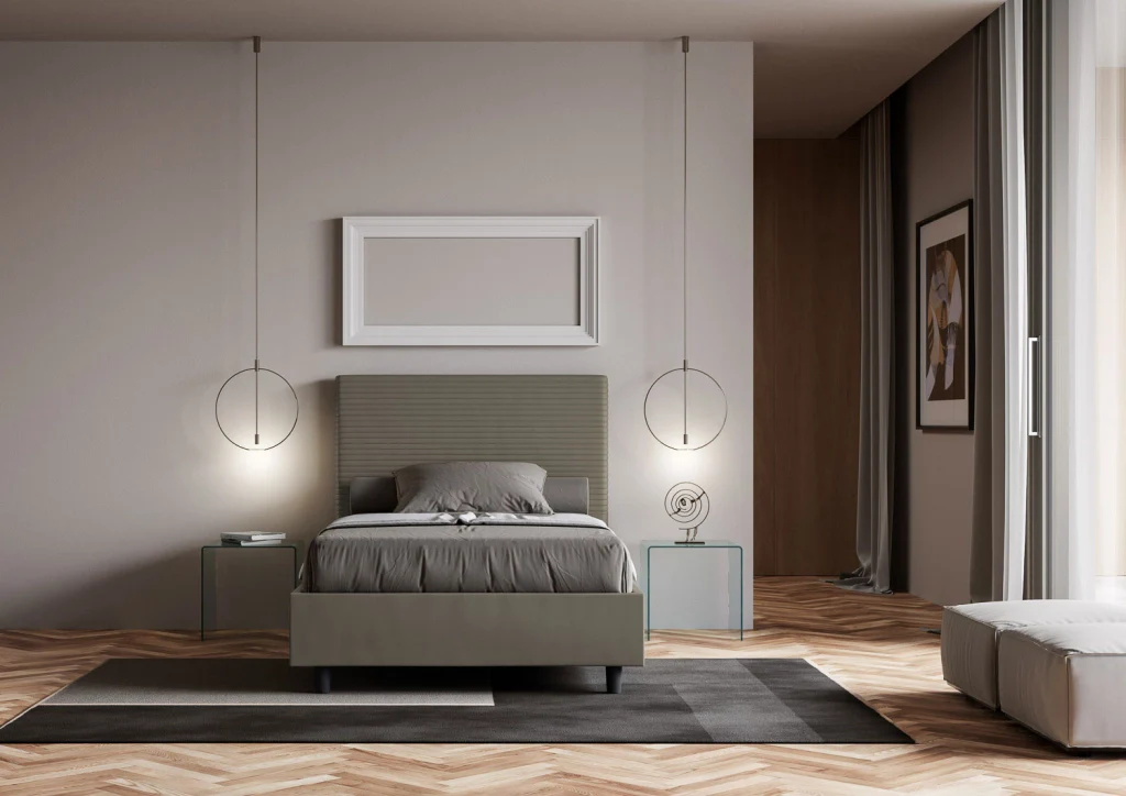 BS COM Letto una piazza e mezza contenitore imbottito 130x210 similpelle cappuccino - Image 2
