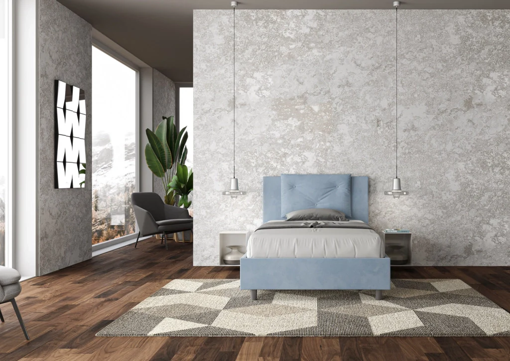 BS COM Letto una piazza e mezza senza rete imbottito 110x190 microfibra azzurro - Image 2