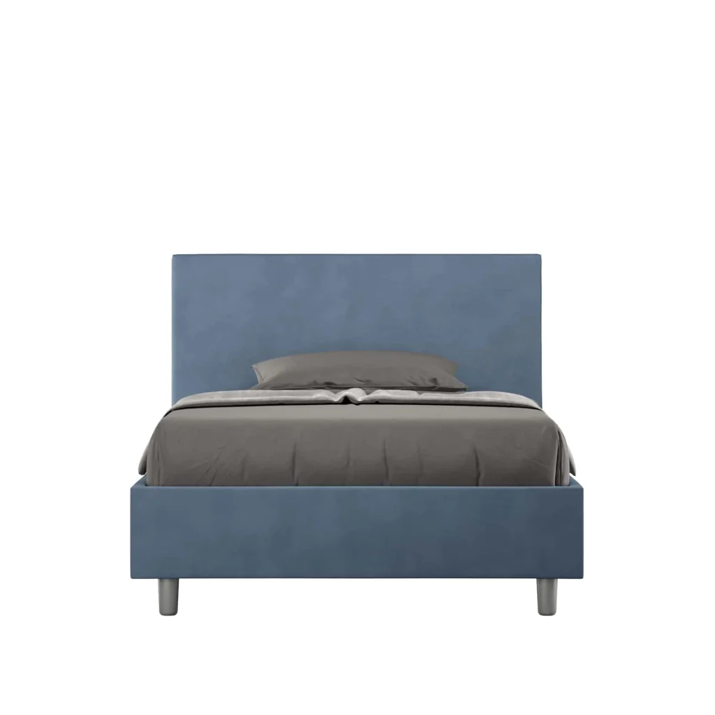 BS COM Letto una piazza e mezza senza rete imbottito 110x190 microfibra blu
