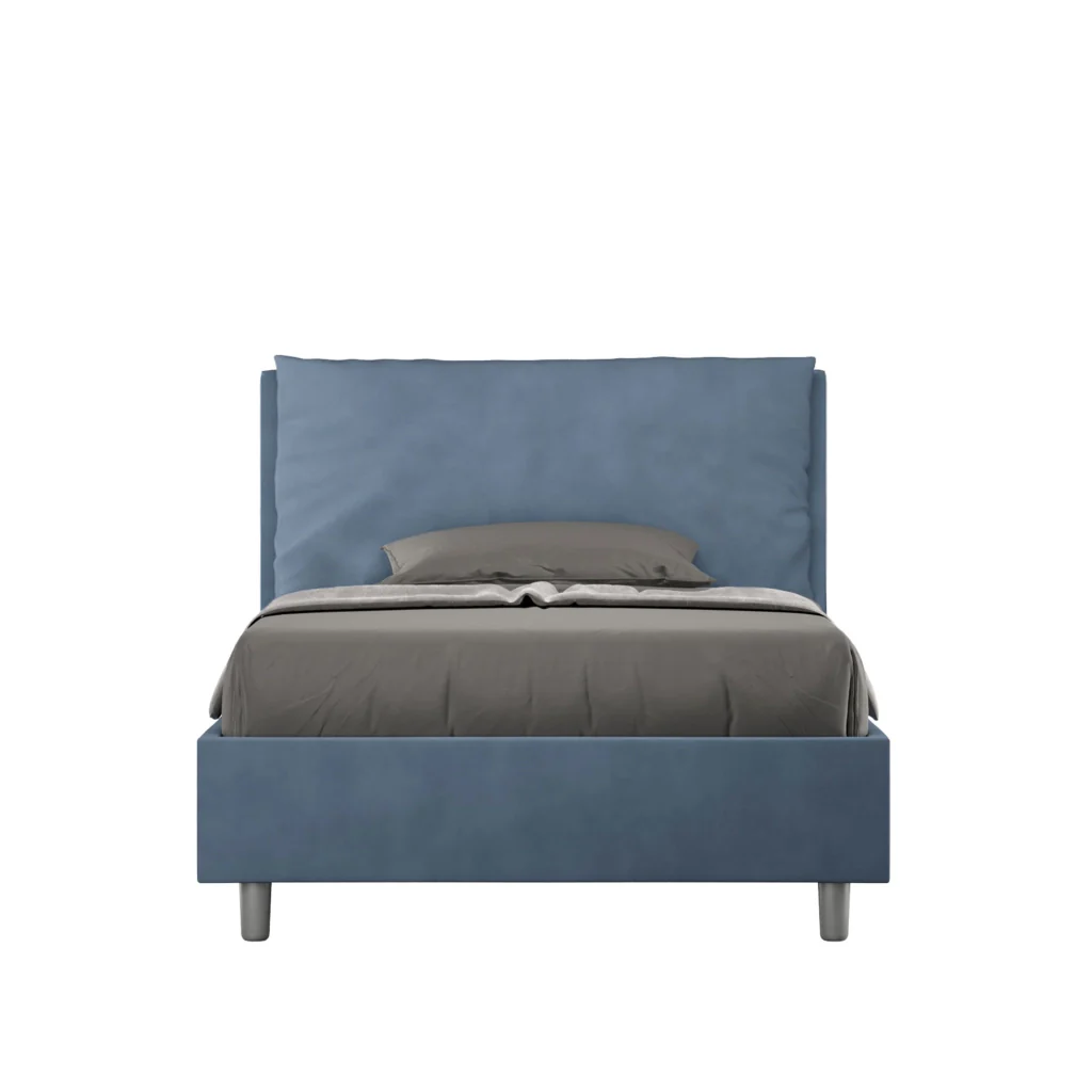 BS COM Letto una piazza e mezza senza rete imbottito 110x190 microfibra blu