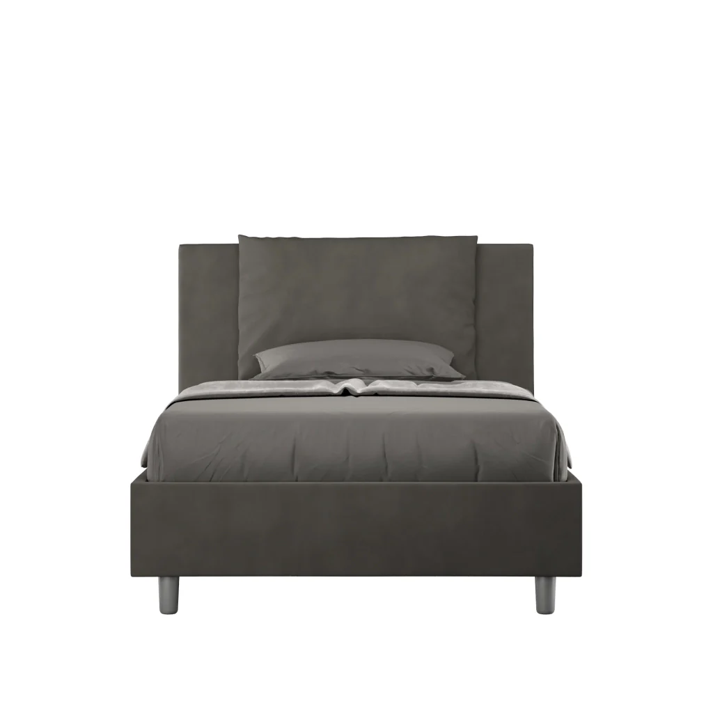 BS COM Letto una piazza e mezza senza rete imbottito 110x190 microfibra grigio