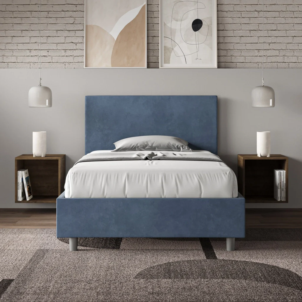 BS COM Letto una piazza e mezza senza rete imbottito 110x200 microfibra blu - Image 2