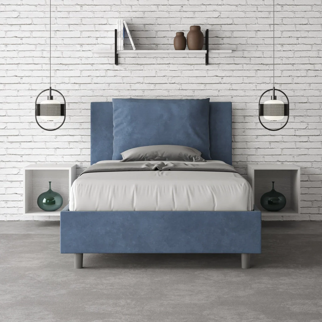 BS COM Letto una piazza e mezza senza rete imbottito 110x200 microfibra blu - Image 4