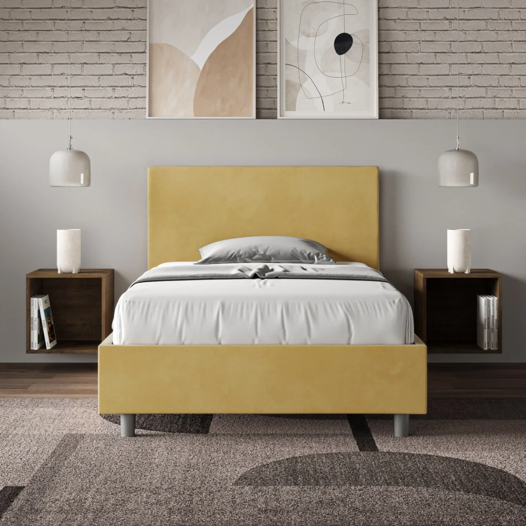 BS COM Letto una piazza e mezza senza rete imbottito 110x200 microfibra ocra - Image 4