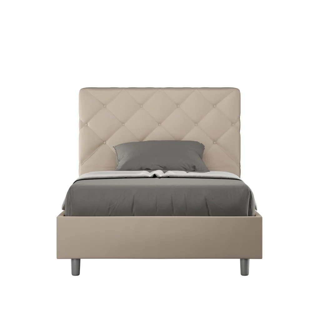 BS COM Letto una piazza e mezza senza rete imbottito 110x200 similpelle tortora