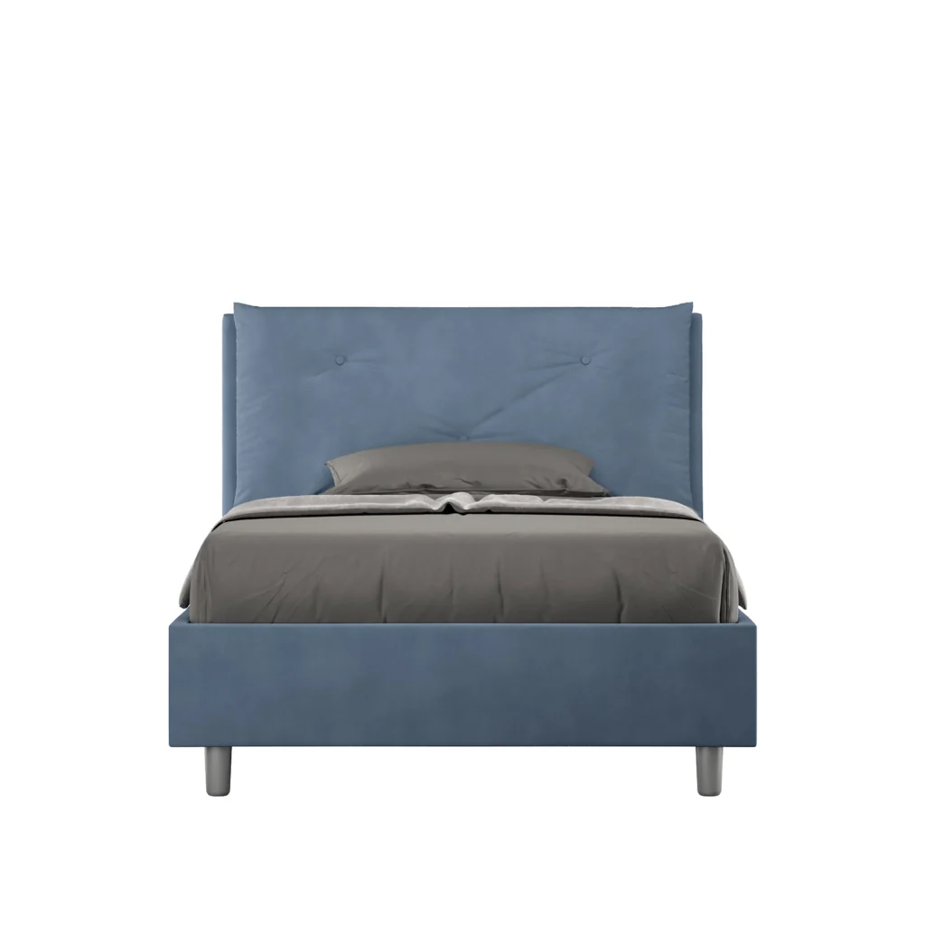 BS COM Letto una piazza e mezza senza rete imbottito 110x210 microfibra blu