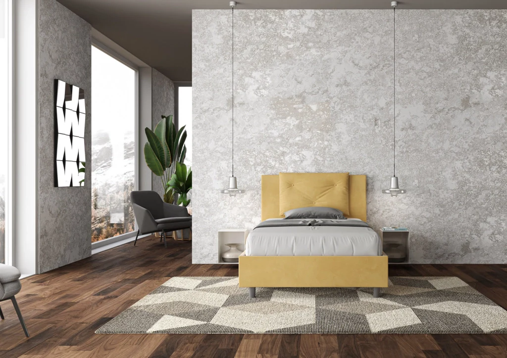 BS COM Letto una piazza e mezza senza rete imbottito 110x210 microfibra ocra - Image 3