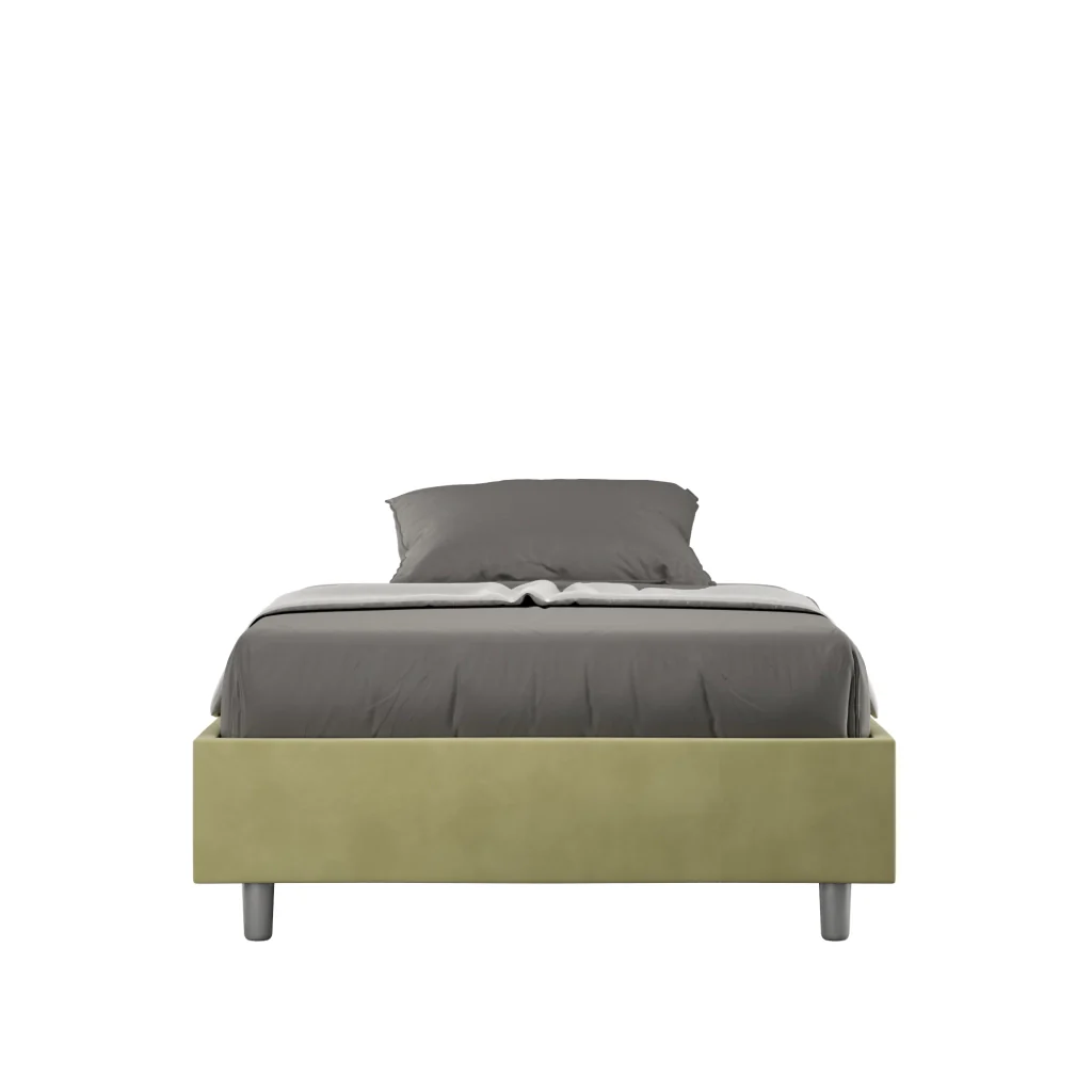 BS COM Letto una piazza e mezza senza rete imbottito 110x210 microfibra tè verde