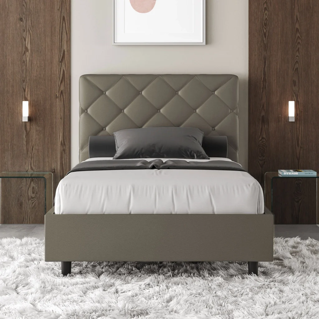BS COM Letto una piazza e mezza senza rete imbottito 110x210 similpelle cappuccino - Image 2