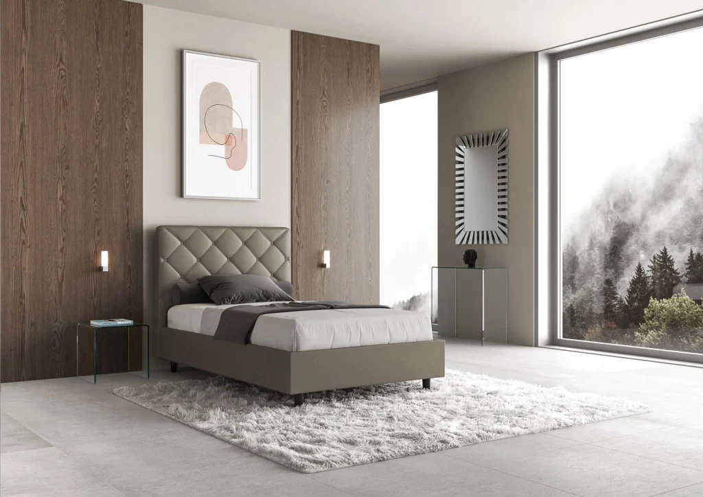 BS COM Letto una piazza e mezza senza rete imbottito 110x210 similpelle cappuccino - Image 4