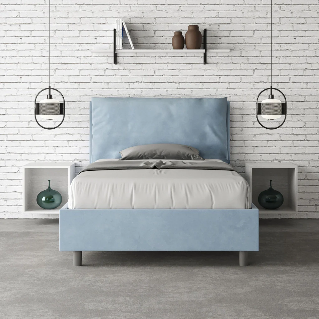 BS COM Letto una piazza e mezza senza rete imbottito 120x190 microfibra azzurro - Image 4
