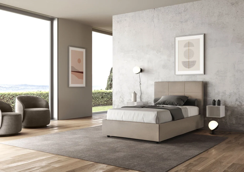 BS COM Letto una piazza e mezza senza rete imbottito 120x190 microfibra sabbia - Image 3