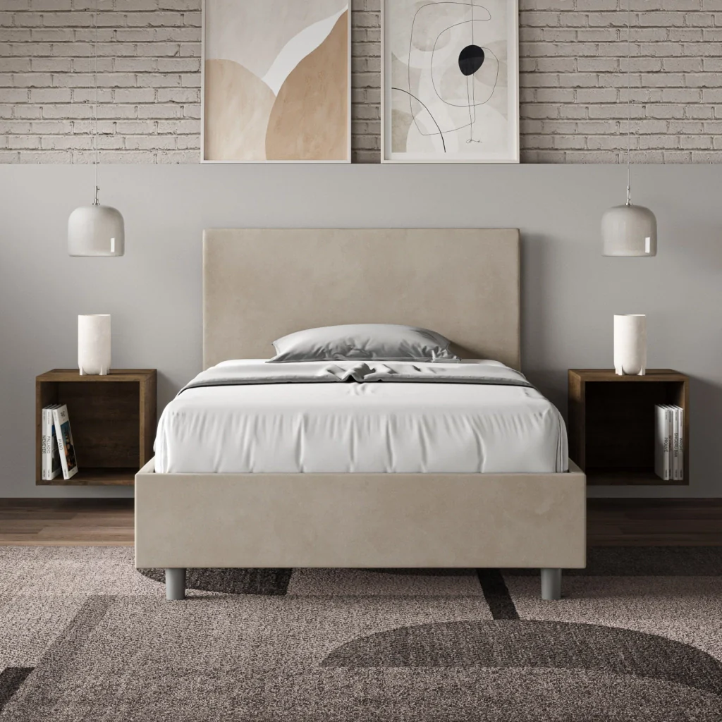 BS COM Letto una piazza e mezza senza rete imbottito 120x190 microfibra sabbia - Image 3