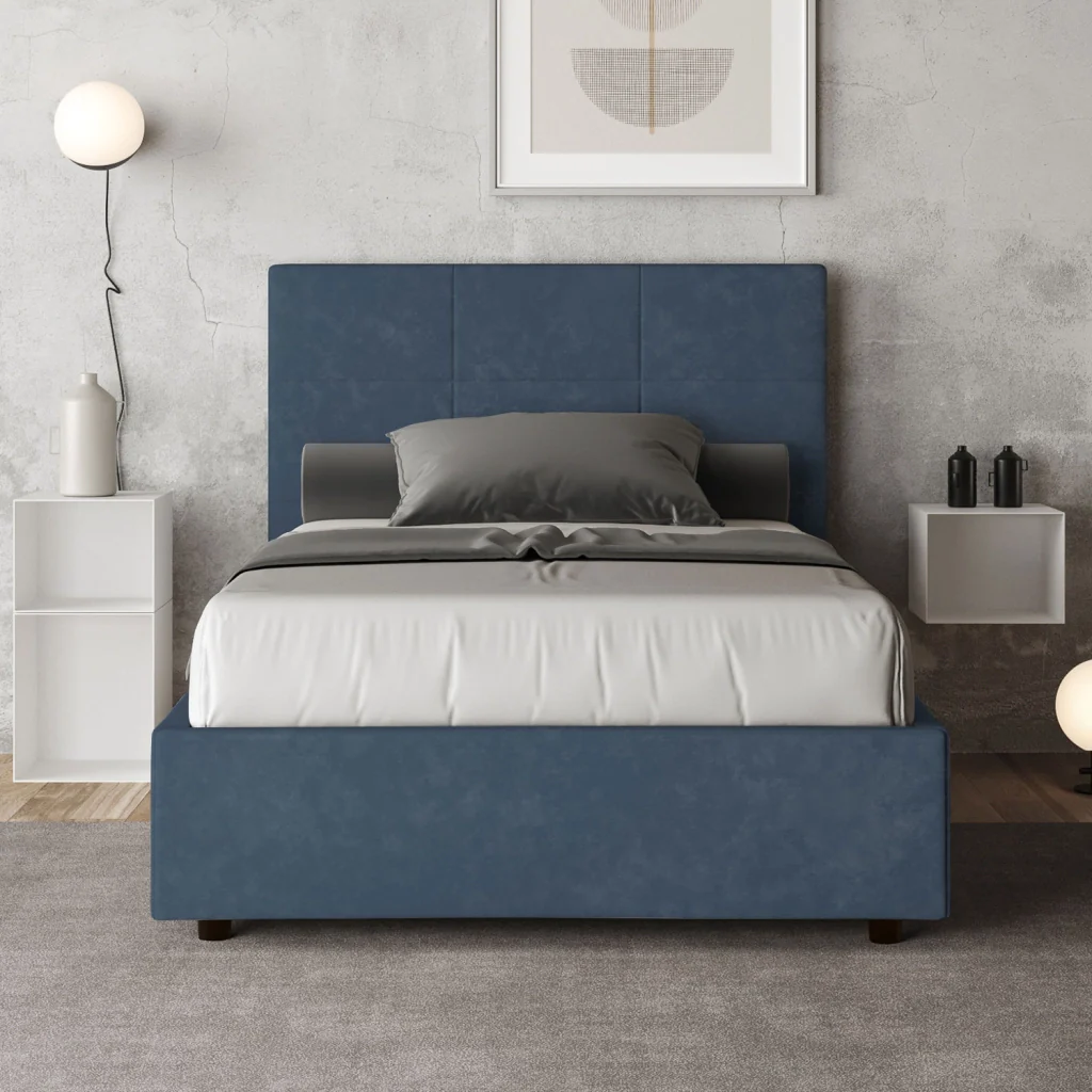 BS COM Letto una piazza e mezza senza rete imbottito 120x200 microfibra blu - Image 3