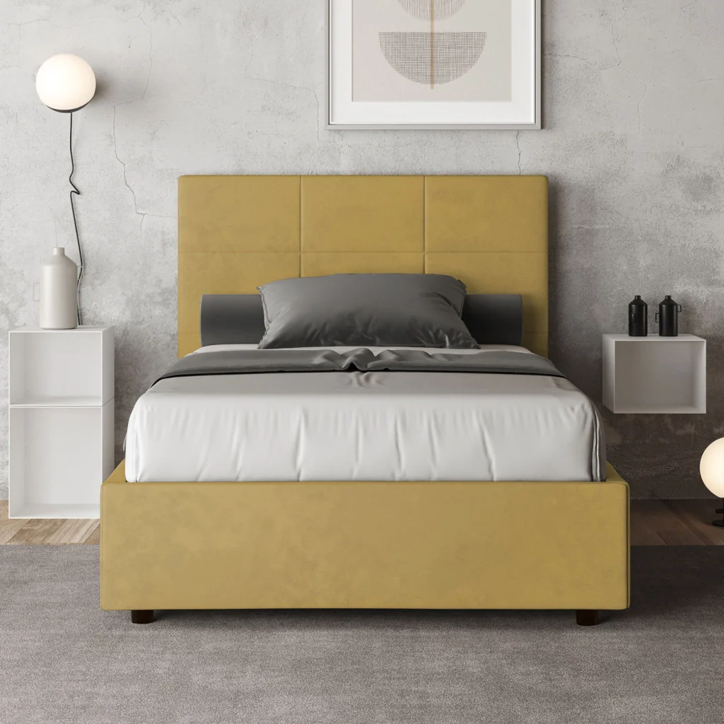 BS COM Letto una piazza e mezza senza rete imbottito 120x210 microfibra ocra - Image 2