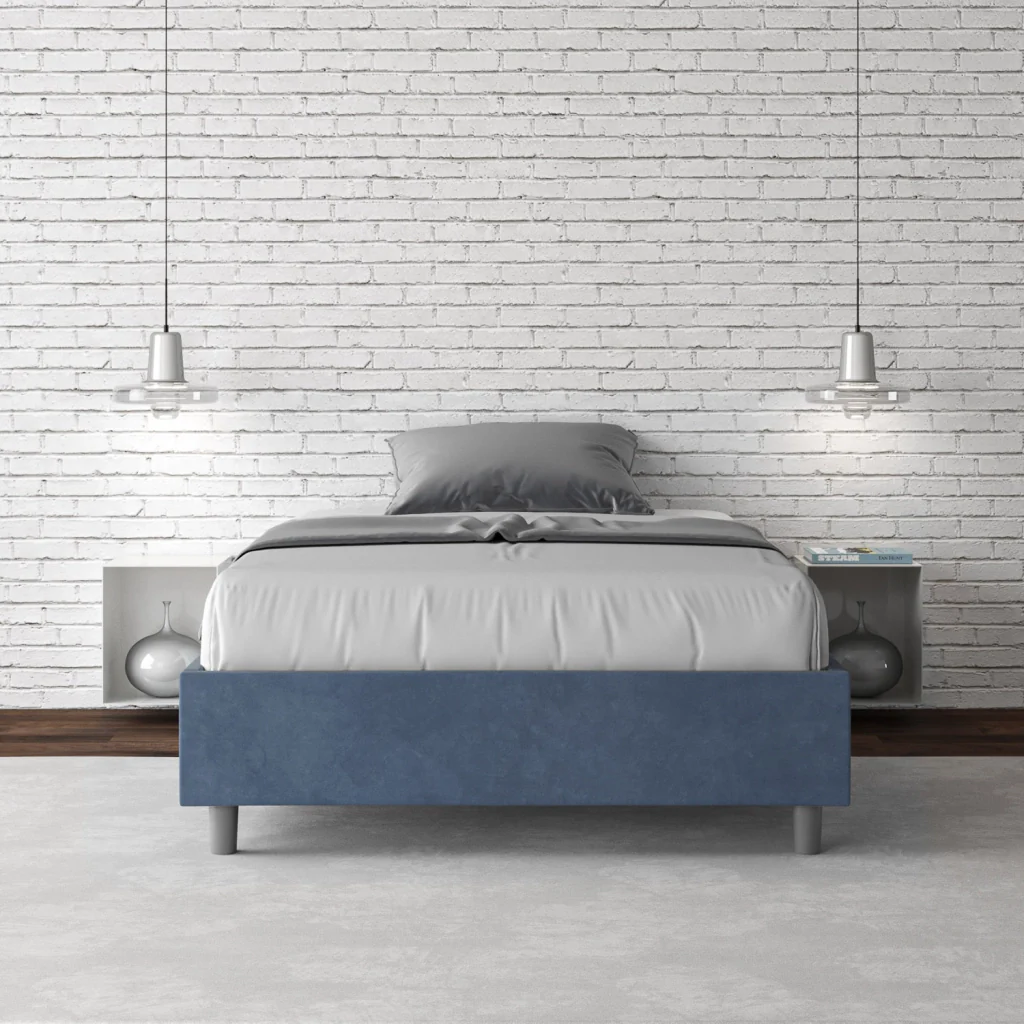 BS COM Letto una piazza e mezza senza rete imbottito 130x190 microfibra blu - Image 4