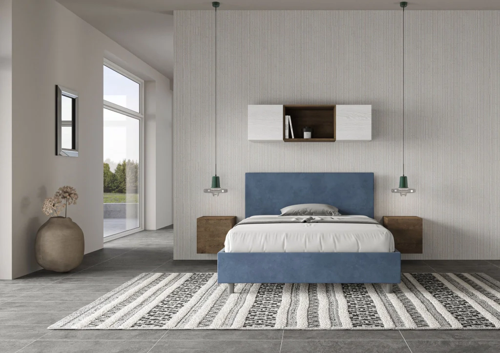 BS COM Letto una piazza e mezza senza rete imbottito 130x190 microfibra blu - Image 3