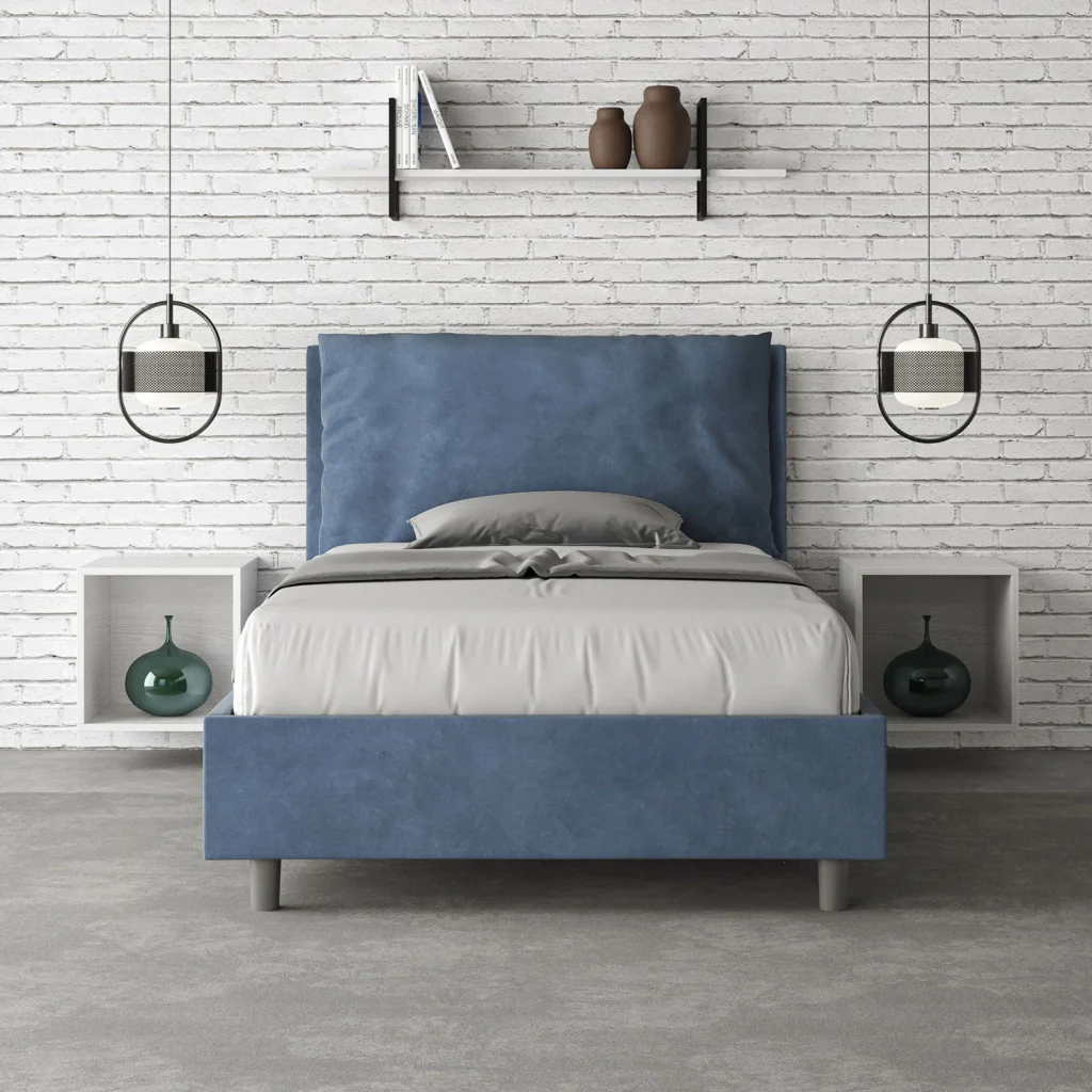 BS COM Letto una piazza e mezza senza rete imbottito 130x190 microfibra blu Large - Image 2