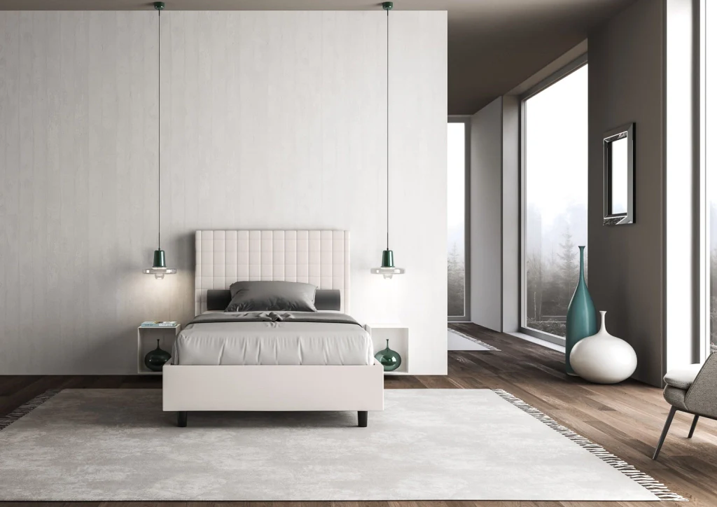 BS COM Letto una piazza e mezza senza rete imbottito 130x190 similpelle bianco - Image 2