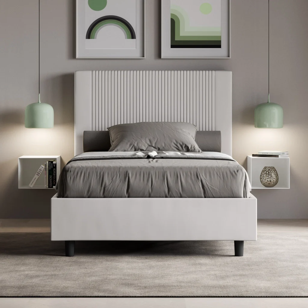 BS COM Letto una piazza e mezza senza rete imbottito 130x190 similpelle bianco - Image 2