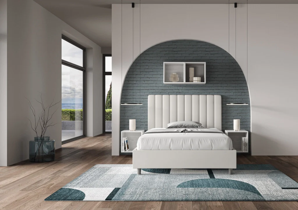 BS COM Letto una piazza e mezza senza rete imbottito 130x190 similpelle bianco - Image 2