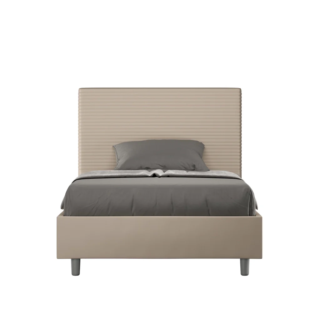 BS COM Letto una piazza e mezza senza rete imbottito 130x190 similpelle tortora