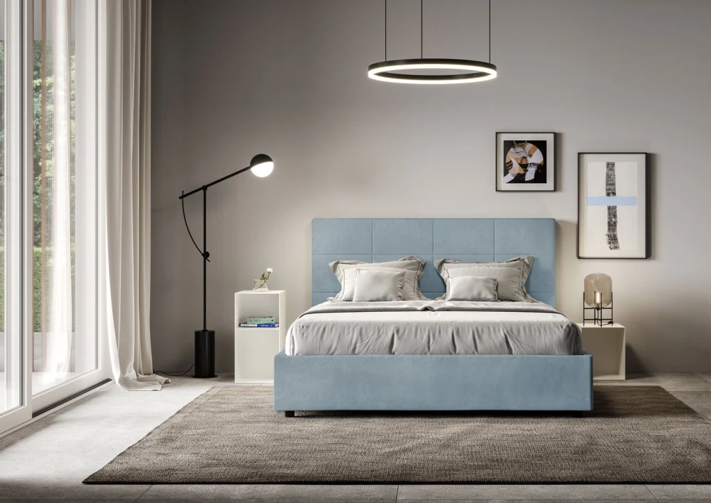 BS COM Letto una piazza e mezza senza rete imbottito 130x200 microfibra azzurro - Image 2
