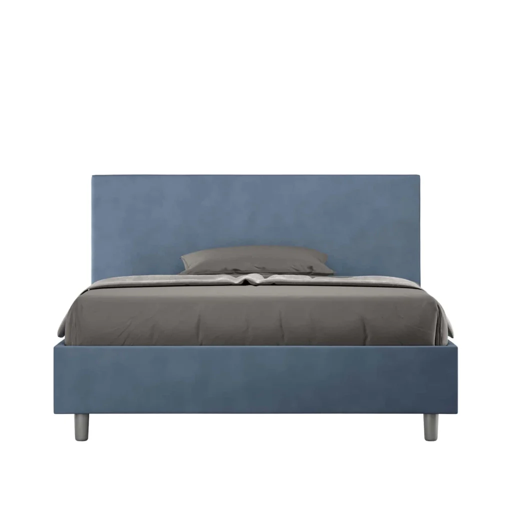 BS COM Letto una piazza e mezza senza rete imbottito 130x200 microfibra blu
