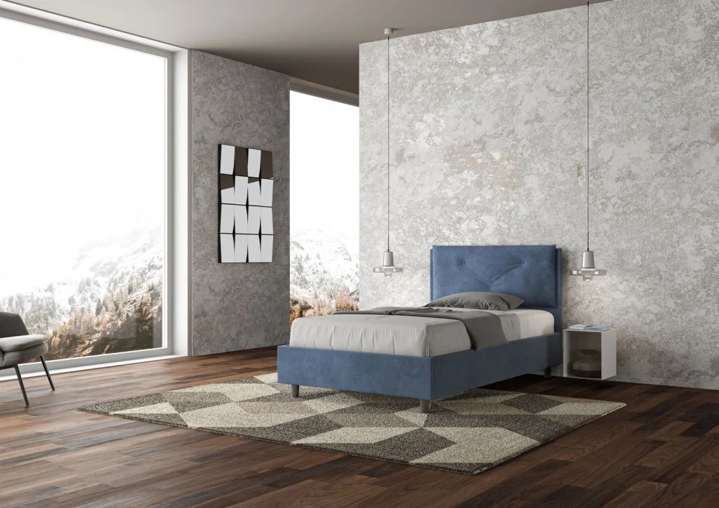 BS COM Letto una piazza e mezza senza rete imbottito 130x200 microfibra blu Large - Image 2